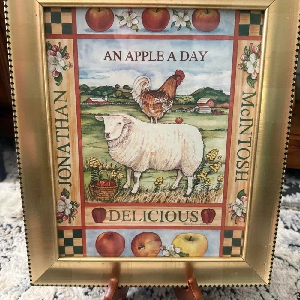 Framed country Apple Animal Farm Wall Hanging with glass